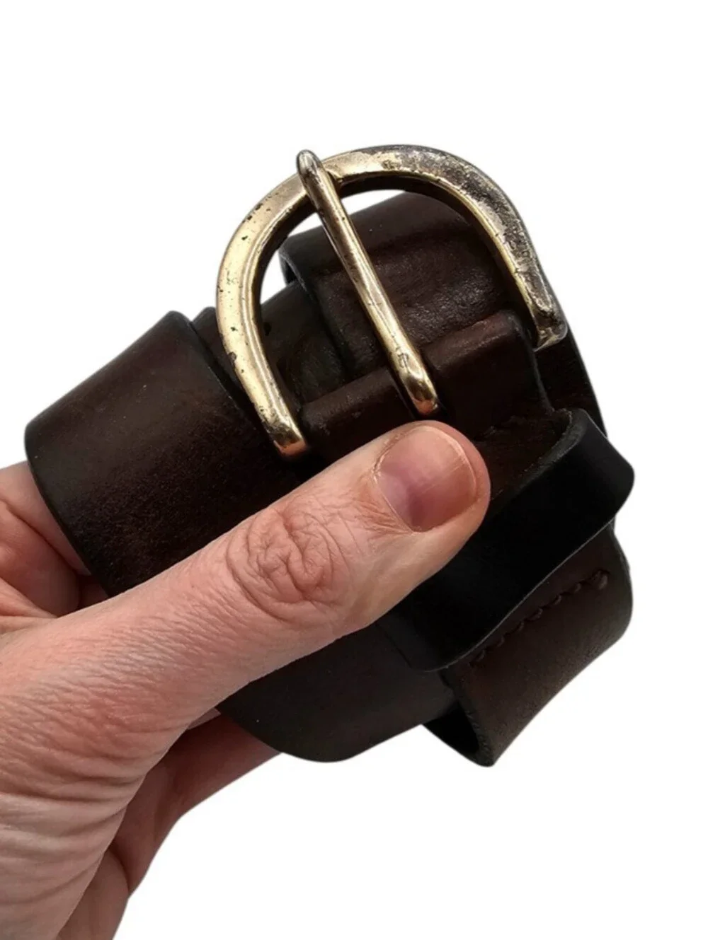 Eddie Bauer Womens Sz L Genuine Leather Brown Belt w/ Gold Buckle